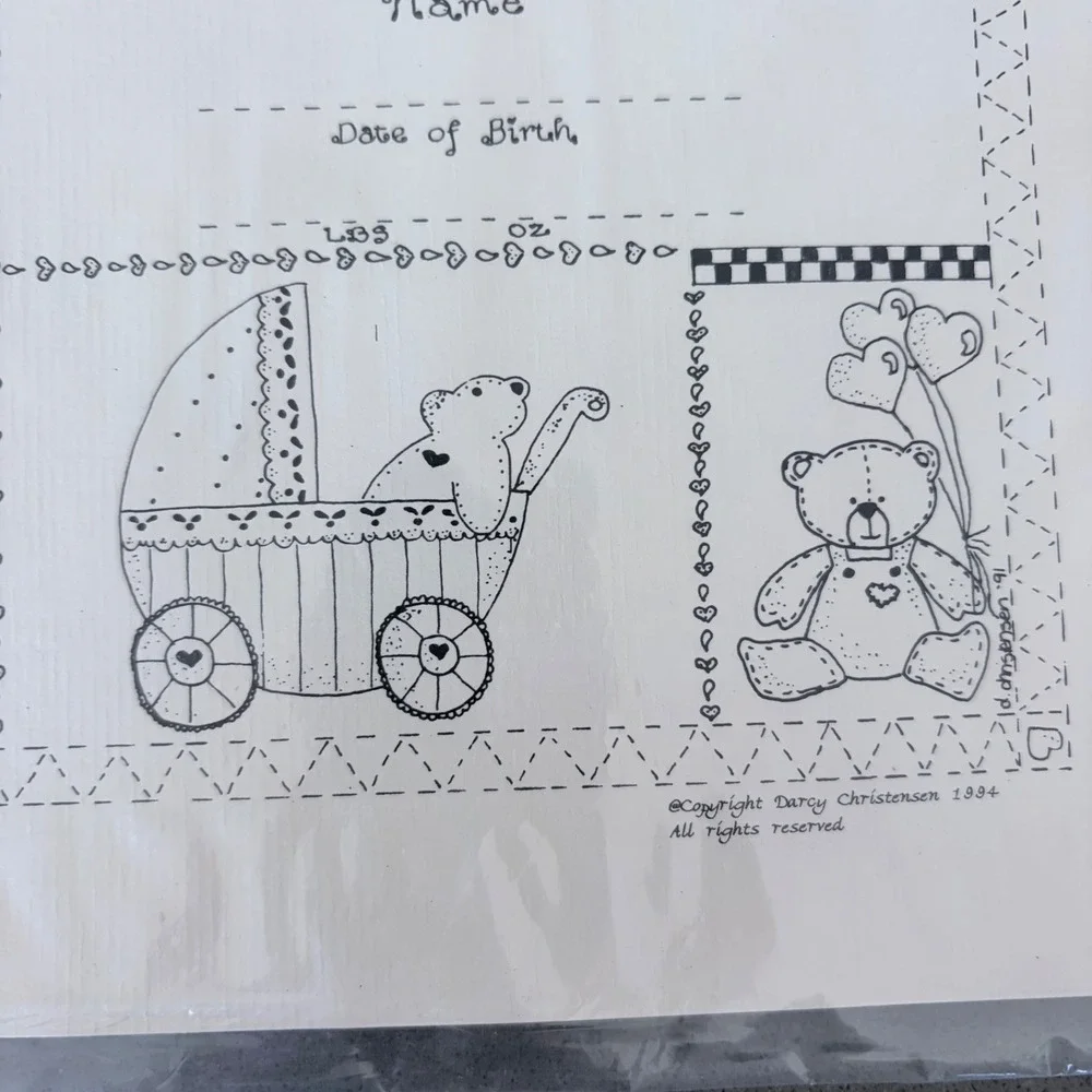 VNTG 1991 Darcy Christensen Watercolor Memories Baby Birth Announcement Sketch